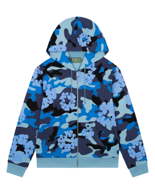 Denim Tears Blue Camo Hoodie Cotton Wreath Zip