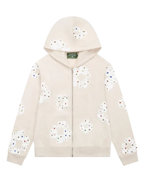 Denim Tears Rhinestone Oatmeal Hoodie Cotton Wreath Zip