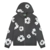 denim tear Vintage black hoodie Wreath Zip